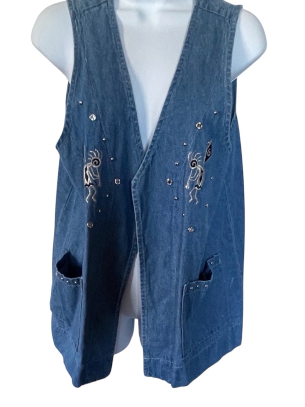 Denim Jean Vest Size Small Embellished